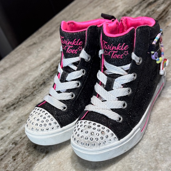 Skechers Twinkle Toes Glitter Black and Pink Sneakers - Picture 6 of 10